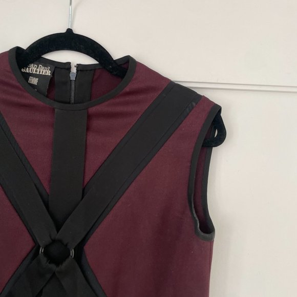 Jean Paul Gaultier JPG Sleeveless Mini Dress Maroon Wool Harness Front Sz 6 - Picture 7 of 11